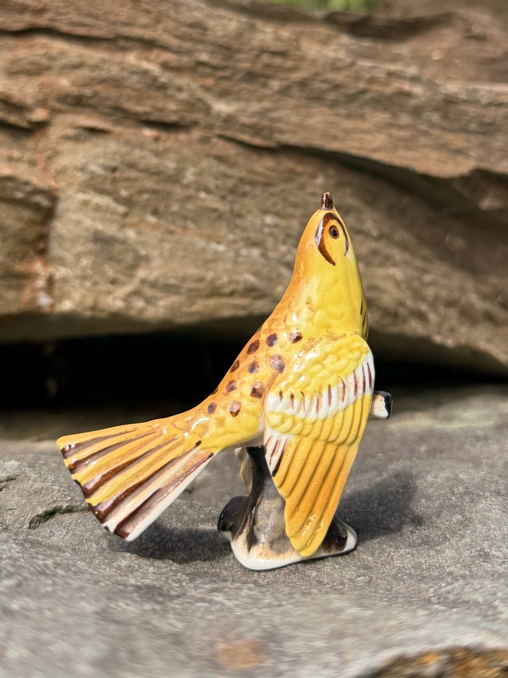 Vintage Estate Yellow Ceramic Songbird Figurine
